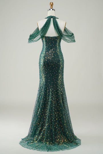 Verde Oscuro Lentejuelas Sirena Vestido de Graduación